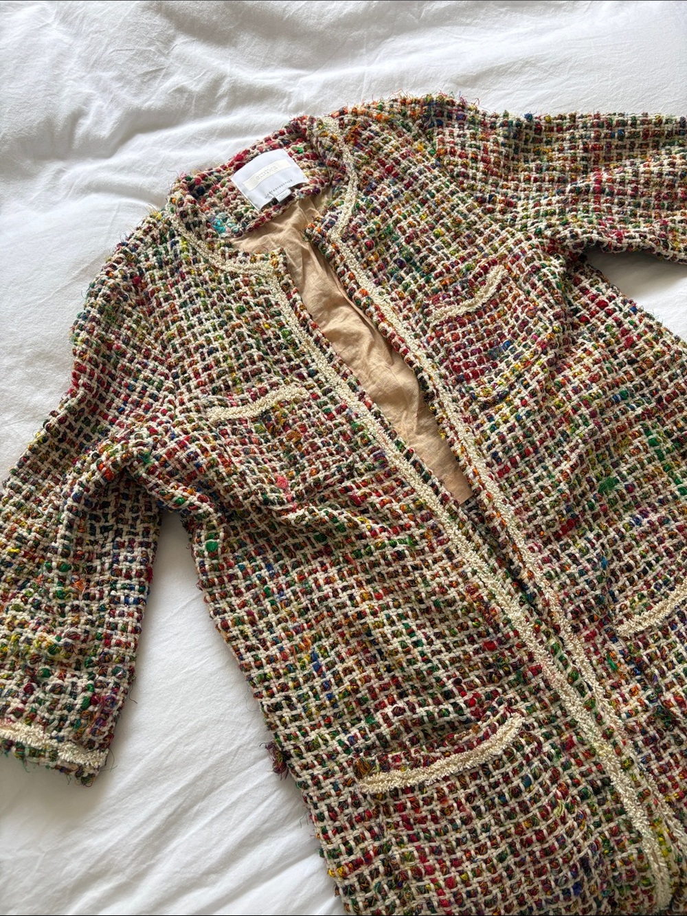 Anthropologie Multicolor Tweed Collarless Jacket